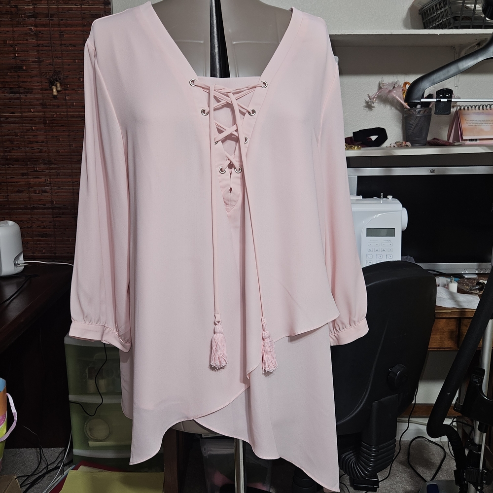 Avenue Light Pink Lace-Up Blouse
